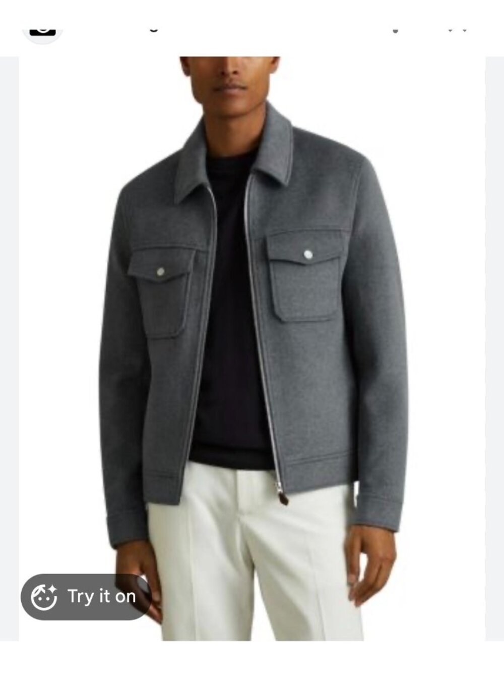 Reiss peridoe zip up trucker jacket in sky blue